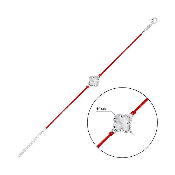 Браслет Клевер на шелковой нити с серебряными вставками (арт. 7309/4951пк) – изображение 2