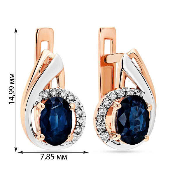 Сережки золотые с сапфиром и бриллиантами (арт. С011045с) – изображение 4