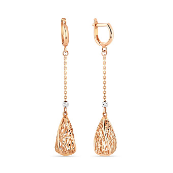 Сережки-подвески из красного золота (арт. 107257кб)