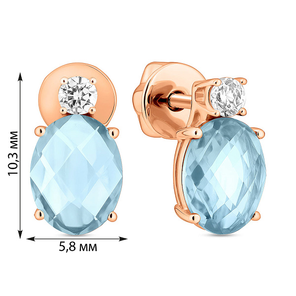 Золотые серьги пусеты с топазом и фианитами (арт. 110379Пг) – изображение 3