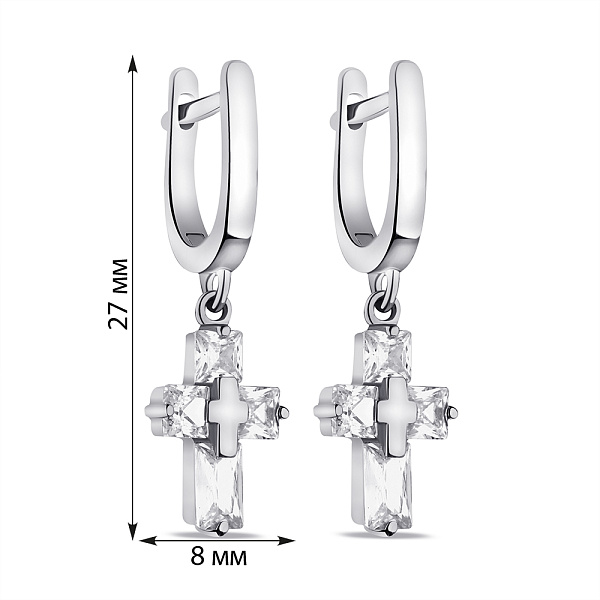 Срібні сережки-підвіски Хрестики з фіанітами (арт. 7502/4644) – зображення 2