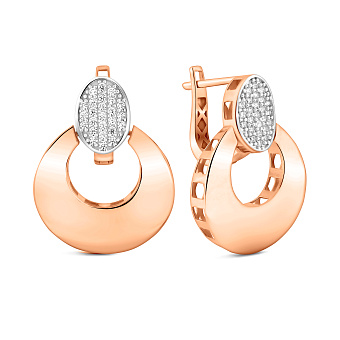 Фото Сережки-підвіски з червоного золота з родіюванням і фіанітами (арт. 1092111)