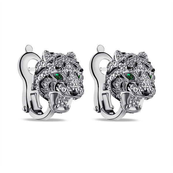 Серебряные серьги Пантеры с альпинитами и фианитами (арт. 7502/9569аз) – изображение 1