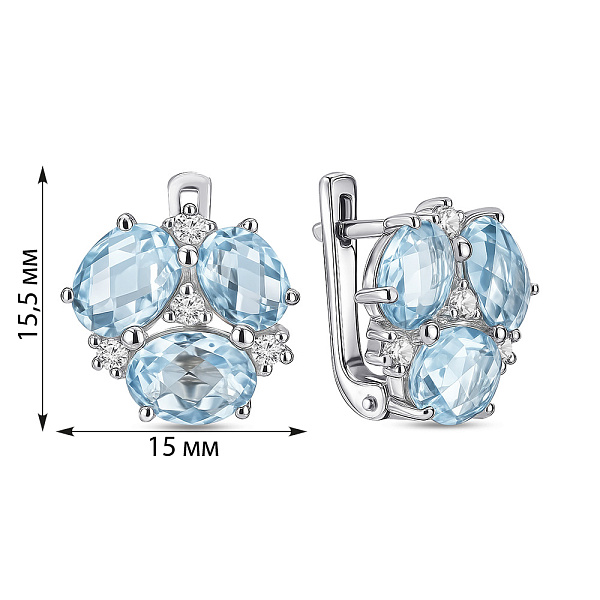 Срібні сережки з блакитним топазом (арт. 7502/2049715Пг) – зображення 2
