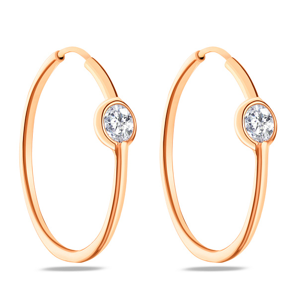 Сережки-кільця з червоного золота з фіанітами (арт. 107149/15) – зображення 1