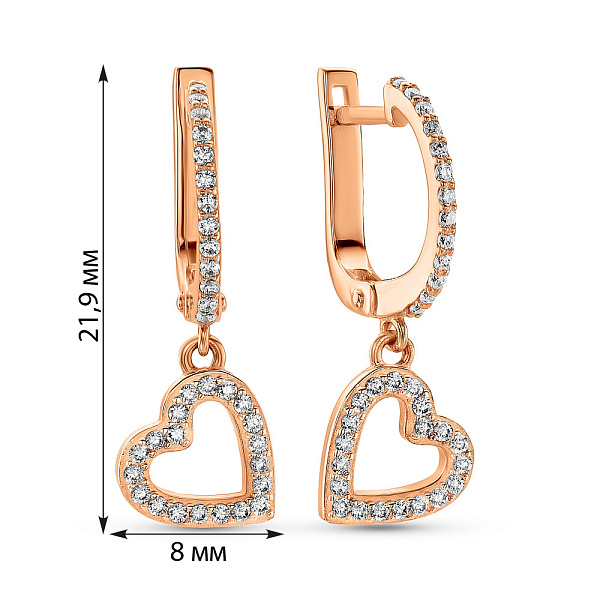 Золотые серьги Сердце с фианитами (арт. 2109371101) – изображение 3