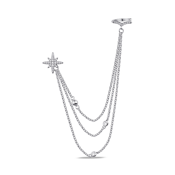 Одиночная серебряная серьга с каффой и фианитами (арт. 7518/6332я) – изображение 1