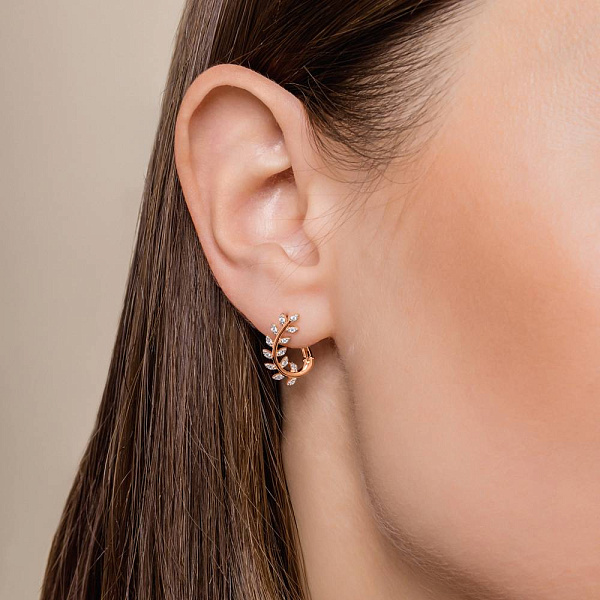 Золотые серьги Веточка с фианитами (арт. 111258) – изображение 2