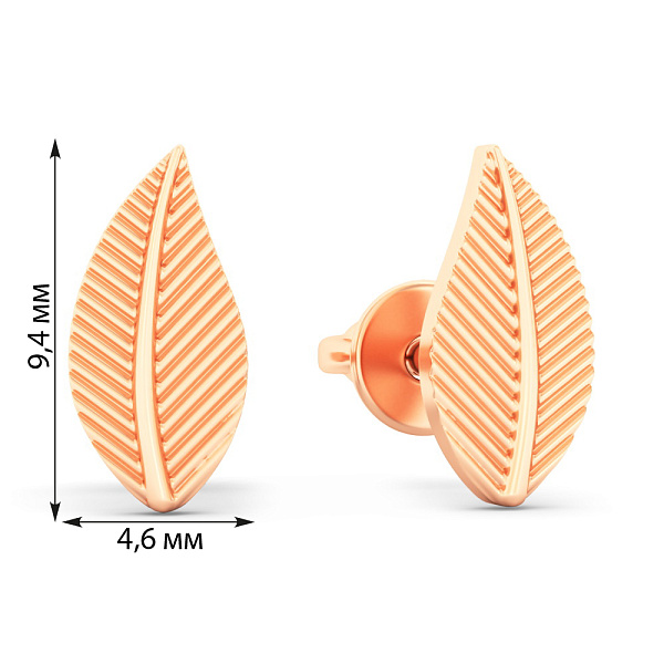 Золотые пусеты Листики  (арт. 1101087) – изображение 3