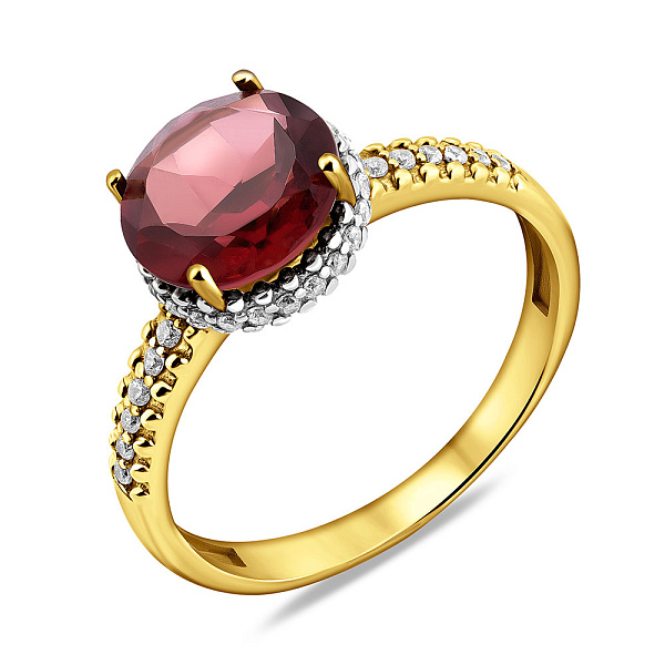 Золота каблучка з кварцом і фіанітами (арт. 141100ПжрГ) – зображення 1