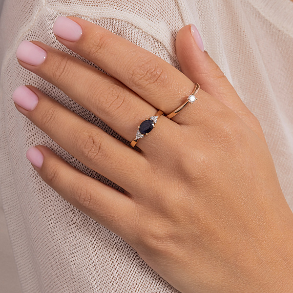 Золота каблучка з сапфіром і діамантами (арт. К011070с) – зображення 2