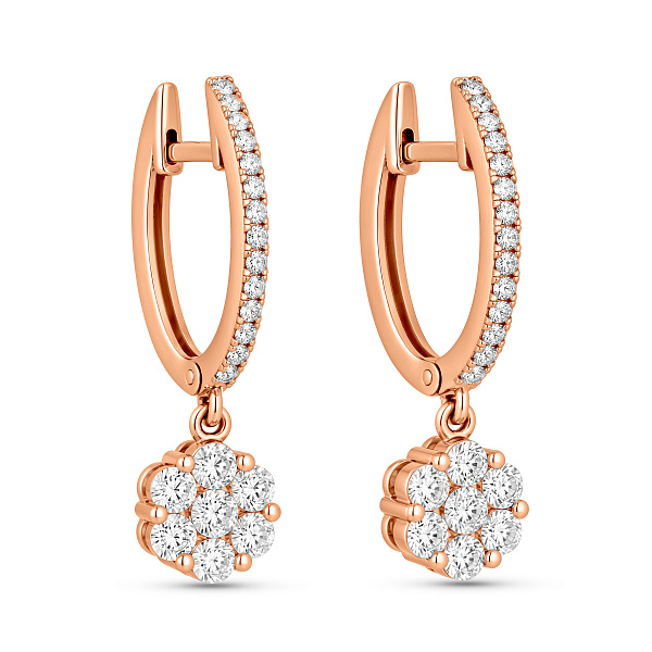 Серьги-подвески из красного золота с фианитами (арт. 110389) – изображение 1