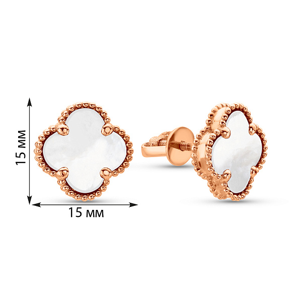 Золоті сережки-пусети Клевер с перламутром (арт. 1091005/15п) – зображення 2