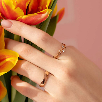 Подвійна каблучка з червоного золота з фіанітами (арт. 140969)