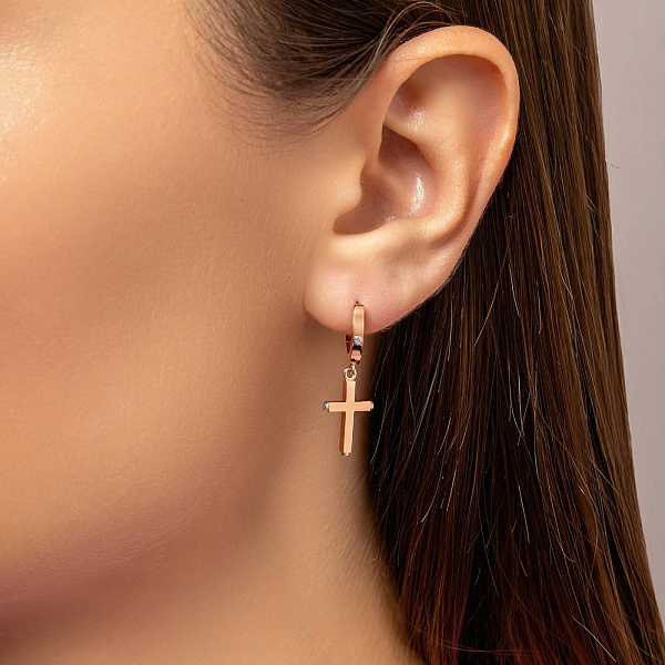 Золотые серьги с крестиками (арт. 1101098) – изображение 2