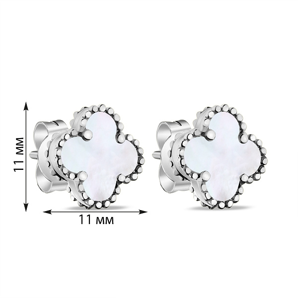 Срібні сережки Конюшина з перламутром (арт. 7518/5645/10п) – зображення 2