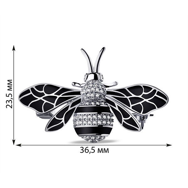 Срібна брошка з чорною емаллю та фіанітами (арт. 7505/184еч) – зображення 2