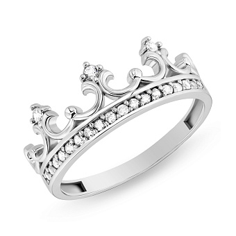 Кольцо Корона из белого золота с фианитами (арт. 155095б)