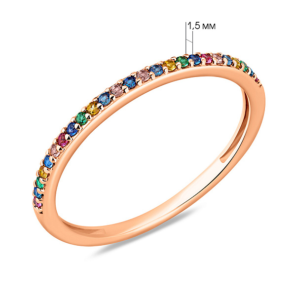 Золота каблучка з доріжкою з різнокольорових фіанітів (арт. 141348цв) – зображення 3