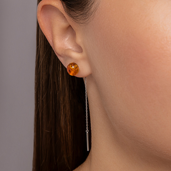 Серьги-протяжки из серебра с янтарем (арт. 7502/904ЯС) – изображение 2