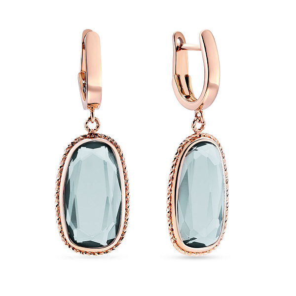 Золоті сережки-підвіски з кварцом (арт. 107602Пкс) – зображення 1