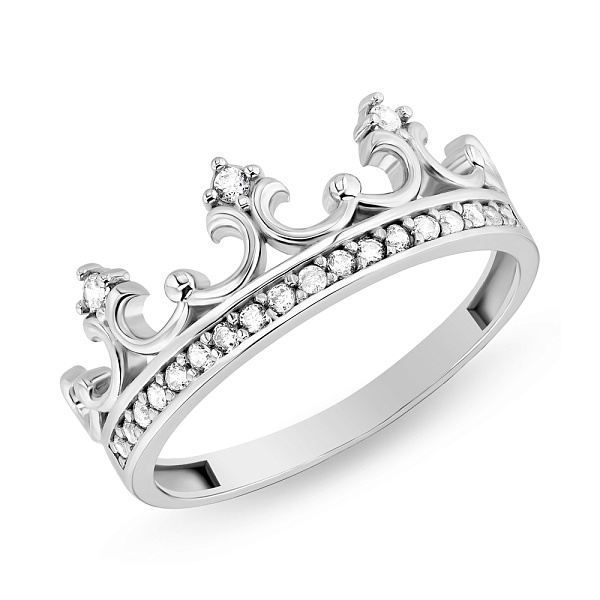 Каблучка Корона з білого золота з фіанітами (арт. 155095б) – зображення 1