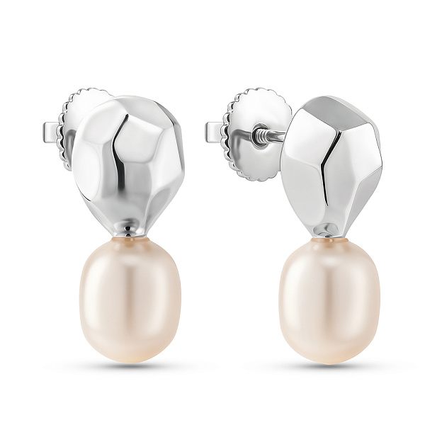 Серебряные пусеты с жемчугом (арт. 7518/2186199жб) – изображение 1