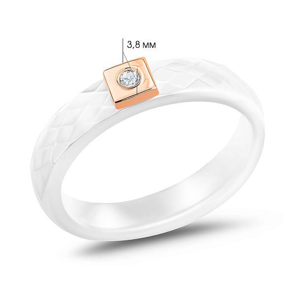 Каблучка з кераміки і золота з діамантом (арт. К011767кба) – зображення 4