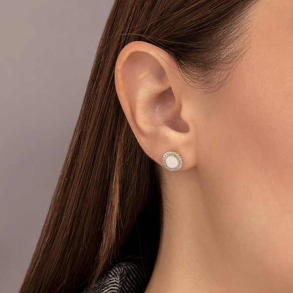 Золоті сережки пусети Лýна з емаллю і фіанітами (арт. 110327жеп) – зображення 2