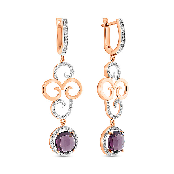 Золотые сережки-подвески с кварцем и фианитами (арт. 103265Пкф) – изображение 1