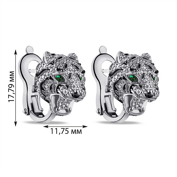 Серебряные серьги Пантеры с альпинитами и фианитами (арт. 7502/9569аз) – изображение 2