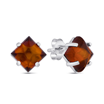 Серебряные серьги-пусеты с янтарем (арт. 7518/602ЯС)