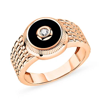 Печатка из красного золота с бриллиантом и эмалью (арт. К170074005)