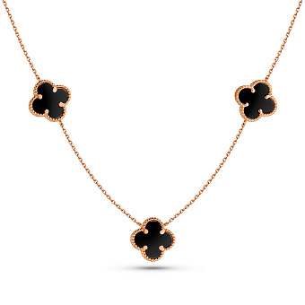 Фото Золотое колье Клевер с ониксом (арт. 361495/10о)