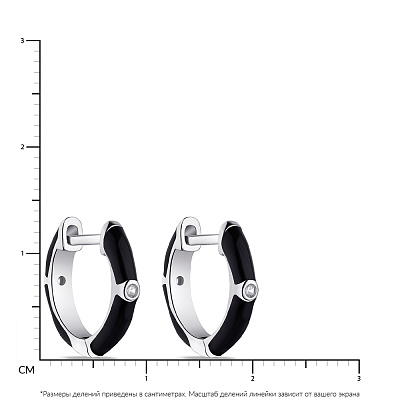 Сережки-кільця зі срібла з фіанітами і з чорною емаллю  (арт. 7502/4820/10еч)