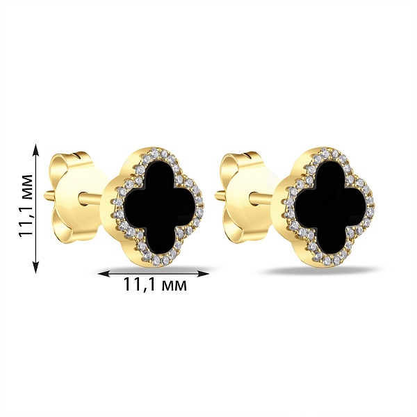 Срібні пусети з родіюванням і з оніксом (арт. 7518/5497/10жо) – зображення 2