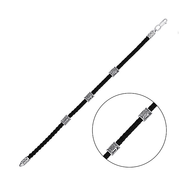 Шовковий браслет зі срібними вставками  (арт. 7309/263брю) – зображення 1