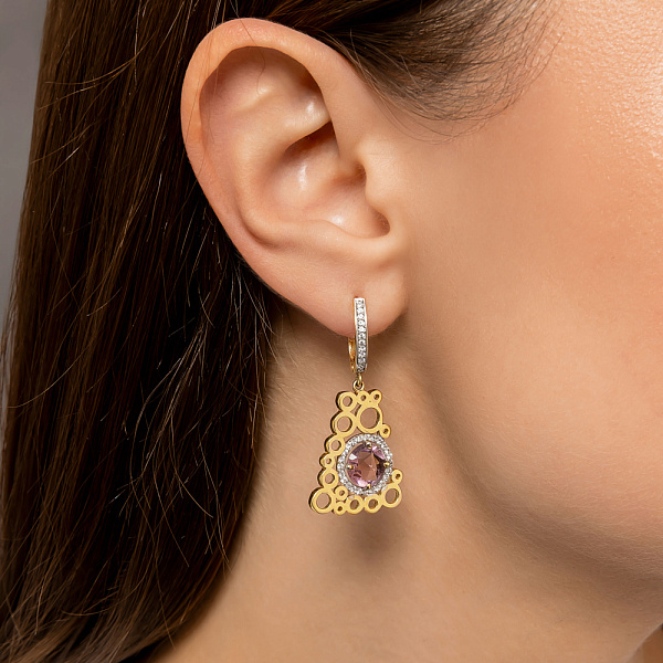 Золотые серьги подвески с кварцем и фианитами (арт. 103296ж) – изображение 3