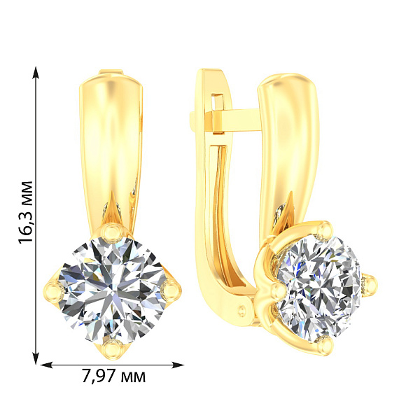 Золотые серьги с одним камнем (арт. 118200ж) – изображение 2