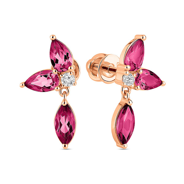 Золотые серьги с гранатом и фианитами (арт. 1101115Пк) – изображение 1