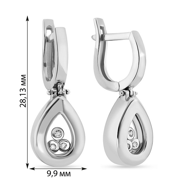 Золотые сережки-подвески в белом цвете металла (арт. 101056б) – изображение 4