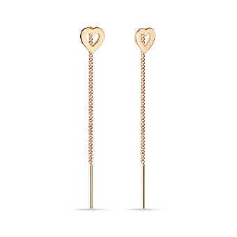 Серьги-цепочки «Сердечки» из красного золота (арт. 105065)