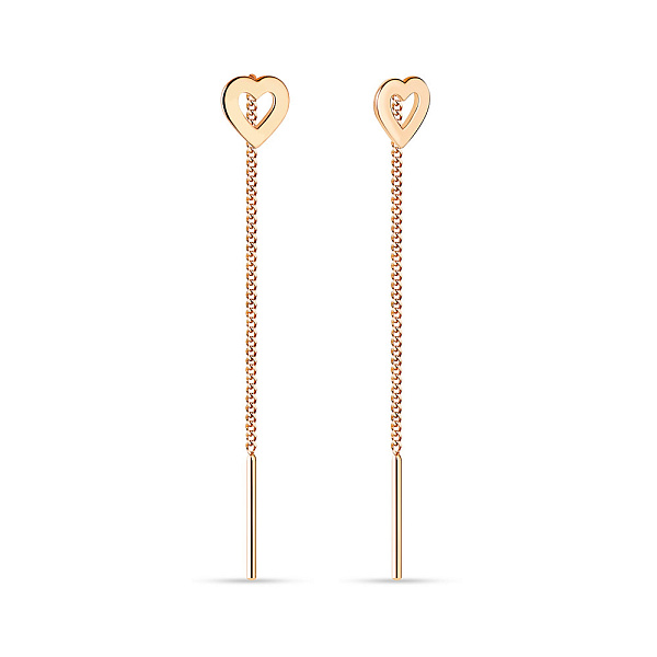 Серьги-цепочки «Сердечки» из красного золота (арт. 105065) – изображение 1
