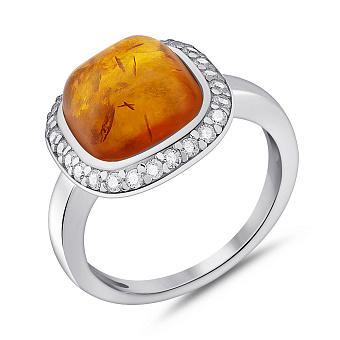 Серебряное кольцо с янтарем и фианитами (арт. 7501/828ЯК)