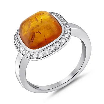 Срібна каблучка з бурштином та фіанітами (арт. 7501/828ЯК)