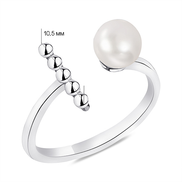 Незамкнутое кольцо из серебра с жемчуженой (арт. 7501/КК2Ж/1102) – изображение 2