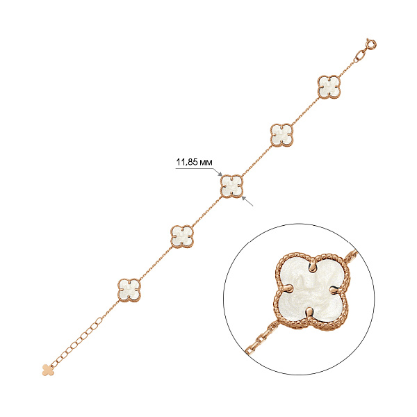 Золотий браслет Конюшина з перламутром (арт. 341495/10п) – зображення 2