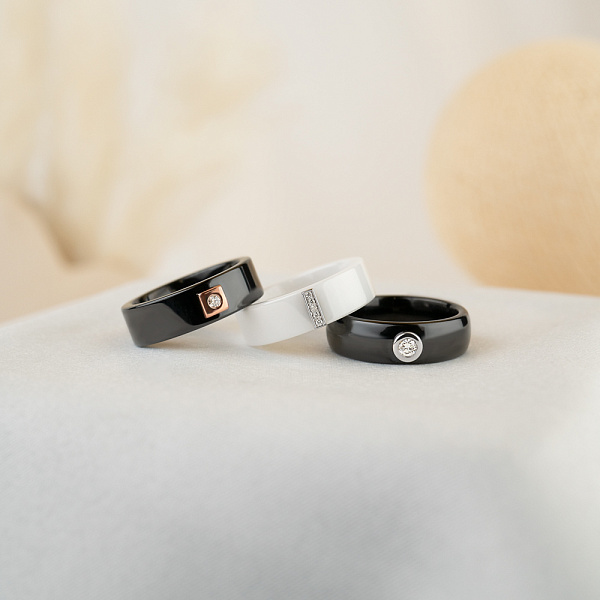 Каблучка з кераміки і золота з діамантом (арт. К011767кч) – зображення 2