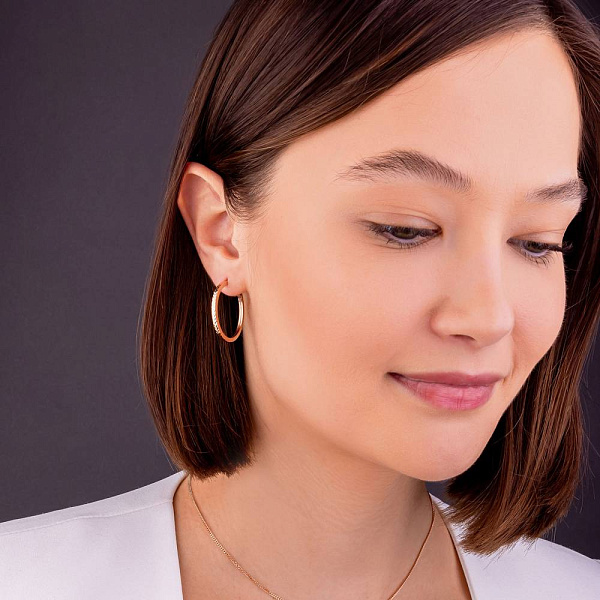 Золотые серьги-кольца с алмазной гранью (арт. 122105/25) – изображение 3