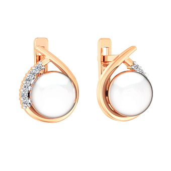 Сережки з червоного золота з перлами та фіанітами (арт. 111138)